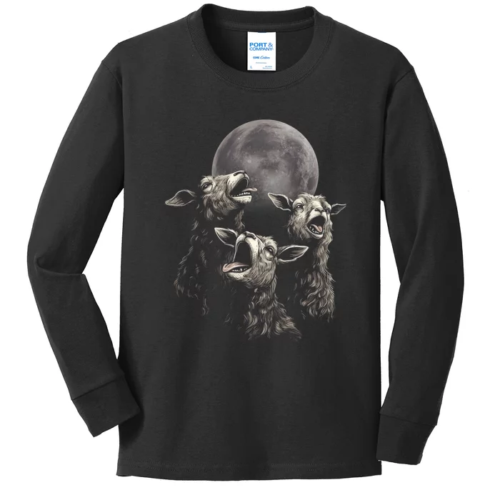 Three Sheeps Howling To The Moon Kids Long Sleeve Shirt