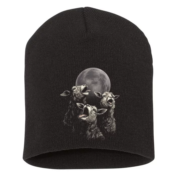 Three Sheeps Howling To The Moon Short Acrylic Beanie