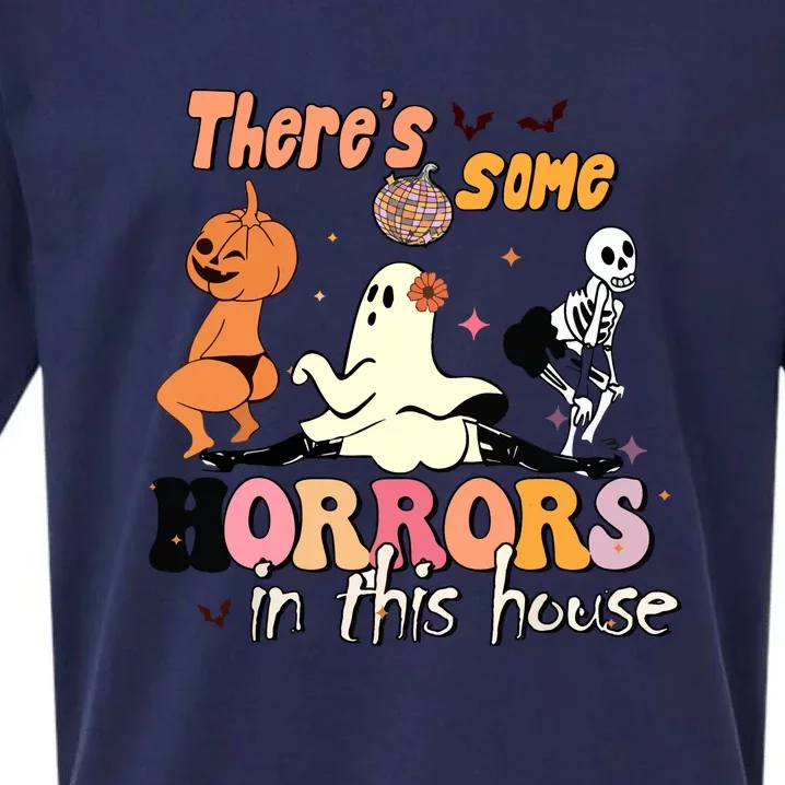 Theres Some Horrors In This House Halloween Funny Ghost Pumpkin Gift Sueded Cloud Jersey T-Shirt