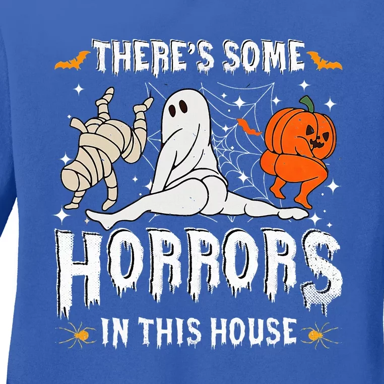 Theres Some Horrors In This House Ghost Pumpkin Halloween Ladies Long Sleeve Shirt