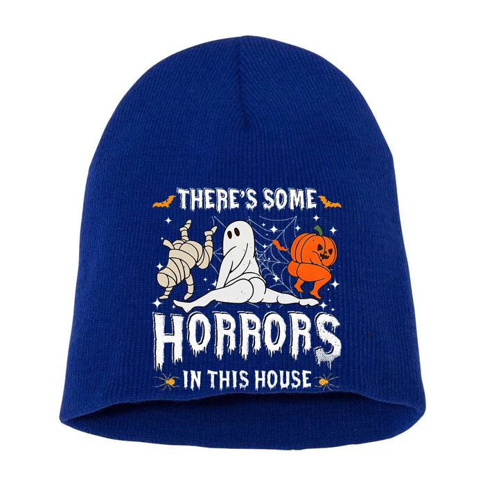 Theres Some Horrors In This House Ghost Pumpkin Halloween Short Acrylic Beanie