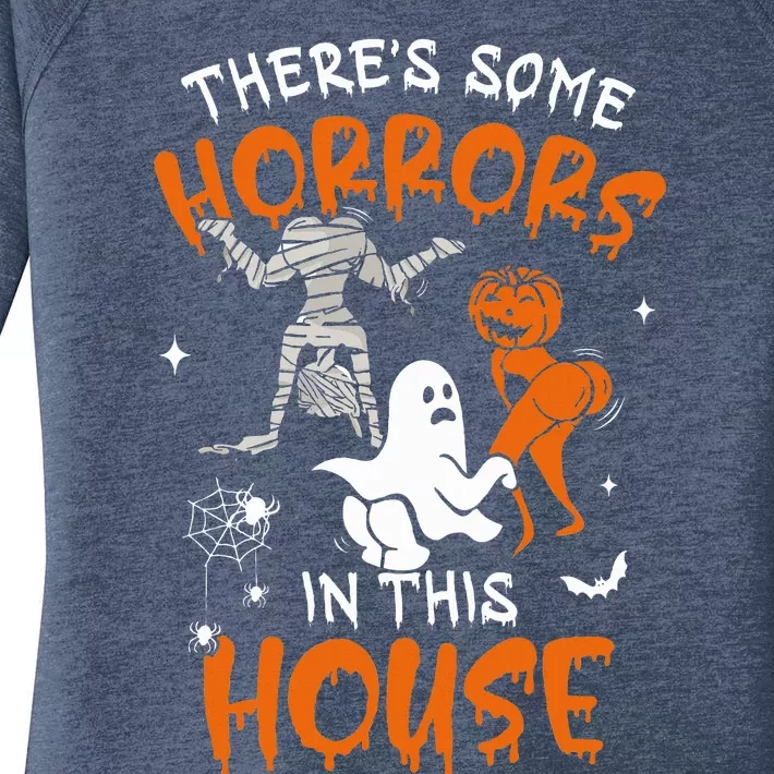 Theres Some Horrors In This House Ghost Pumpkin Halloween Women's Perfect Tri Tunic Long Sleeve Shirt