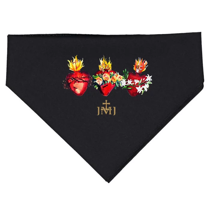 Three Sacred Hearts Of Jesus Mary Joseph Jmj Catholic USA-Made Doggie Bandana