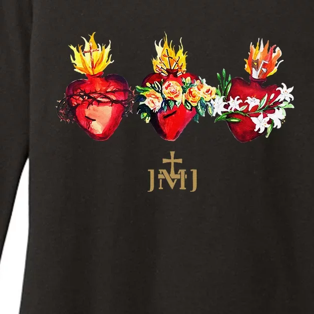 Three Sacred Hearts Of Jesus Mary Joseph Jmj Catholic Womens CVC Long Sleeve Shirt