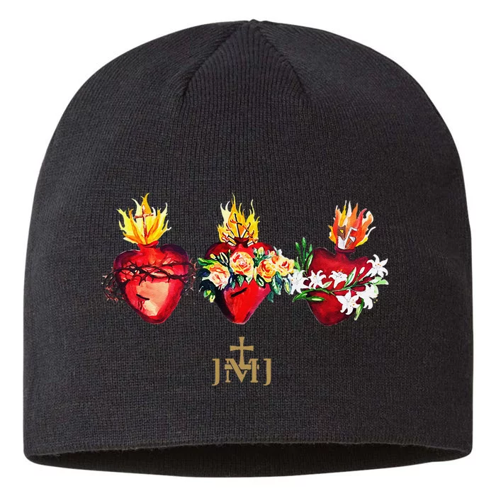 Three Sacred Hearts Of Jesus Mary Joseph Jmj Catholic 8 1/2in Sustainable Knit Beanie