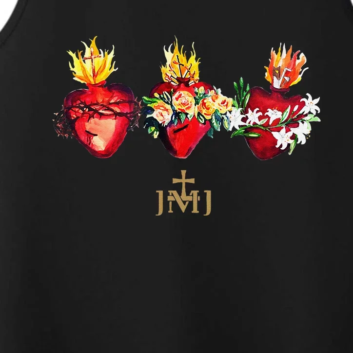 Three Sacred Hearts Of Jesus Mary Joseph Jmj Catholic Performance Tank