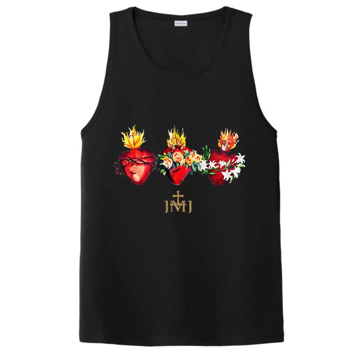 Three Sacred Hearts Of Jesus Mary Joseph Jmj Catholic Performance Tank