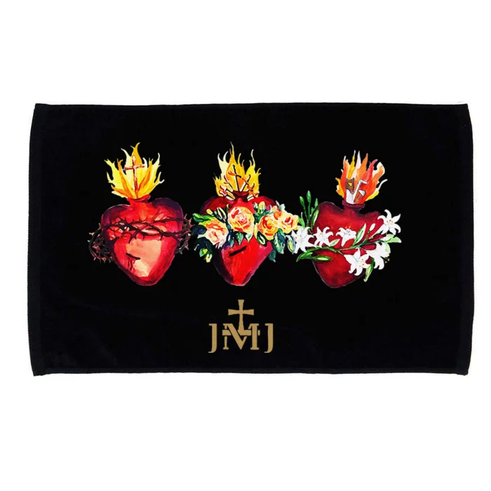 Three Sacred Hearts Of Jesus Mary Joseph Jmj Catholic Microfiber Hand Towel