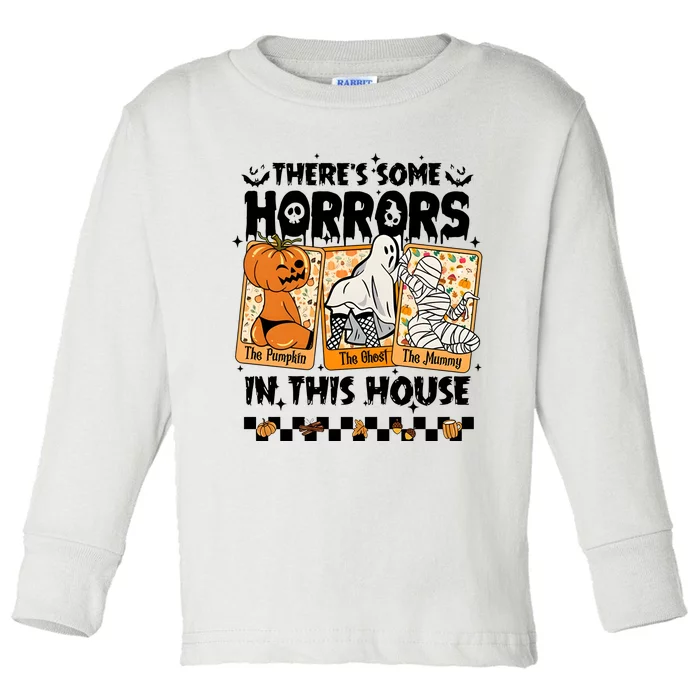 There’S Some Horrors In This House Retro Halloween Toddler Long Sleeve Shirt