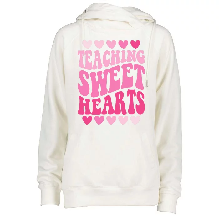 Teaching Sweet Hearts Cute Valentines Day Teacher Womens Funnel Neck Pullover Hood