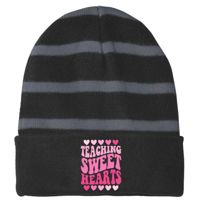 Teaching Sweet Hearts Cute Valentines Day Teacher Striped Beanie with Solid Band