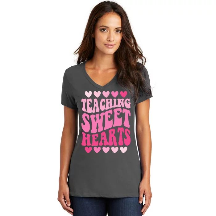 Teaching Sweet Hearts Cute Valentines Day Teacher Women's V-Neck T-Shirt