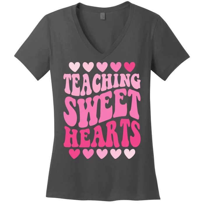 Teaching Sweet Hearts Cute Valentines Day Teacher Women's V-Neck T-Shirt