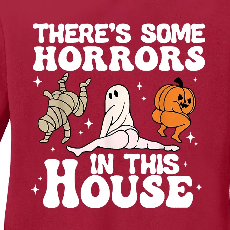 Theres Some Horrors In This House Ghost Pumpkin Halloween Ladies Long Sleeve Shirt