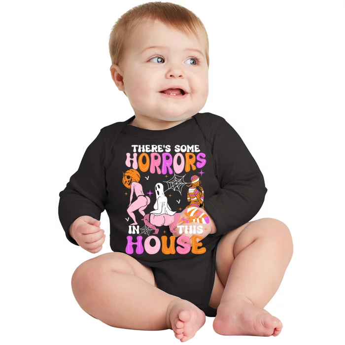 ThereS Some Horrors In This House Funny Halloween Baby Long Sleeve Bodysuit