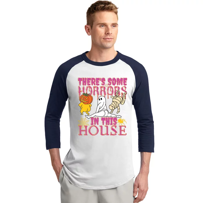 Theres Some Horrors In This House Ghost Pumpkin Halloween Baseball Sleeve Shirt