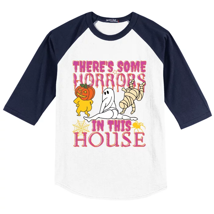 Theres Some Horrors In This House Ghost Pumpkin Halloween Baseball Sleeve Shirt