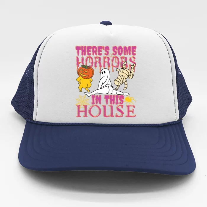 Theres Some Horrors In This House Ghost Pumpkin Halloween Trucker Hat