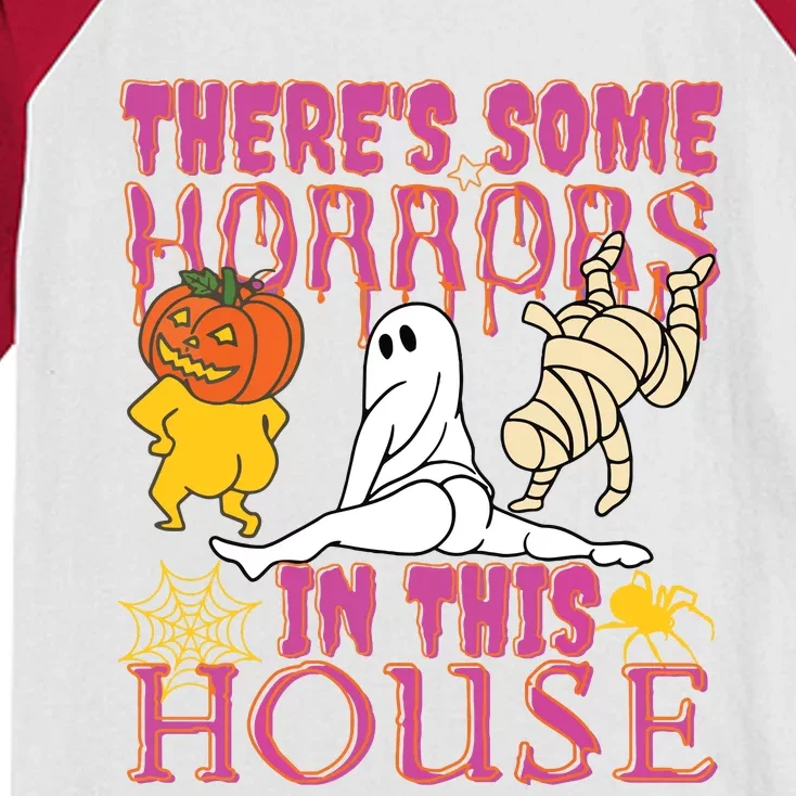 Theres Some Horrors In This House Ghost Pumpkin Halloween Kids Colorblock Raglan Jersey