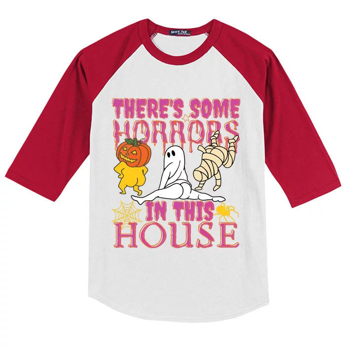 Theres Some Horrors In This House Ghost Pumpkin Halloween Kids Colorblock Raglan Jersey