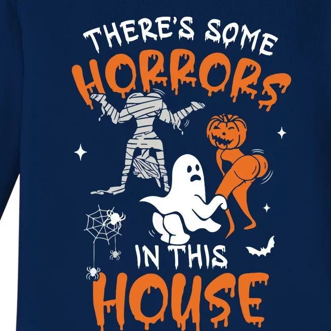 Theres Some Horrors In This House Ghost Pumpkin Halloween Baby Long Sleeve Bodysuit