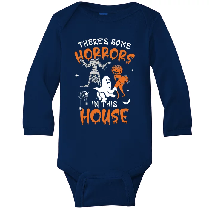 Theres Some Horrors In This House Ghost Pumpkin Halloween Baby Long Sleeve Bodysuit