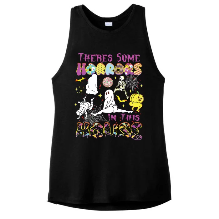 Theres Some Horrors In This House Ghost Pumpkin Halloween Ladies Tri-Blend Wicking Tank