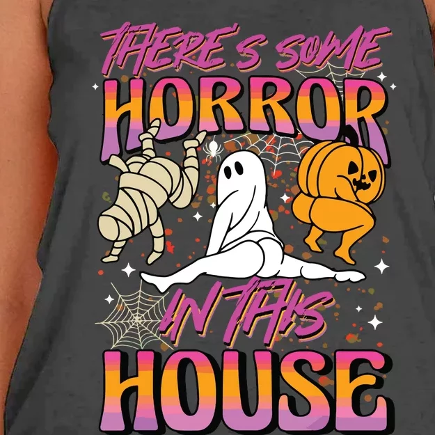 Theres Some Horrors In This House Ghost Pumpkin Halloween Women's Knotted Racerback Tank