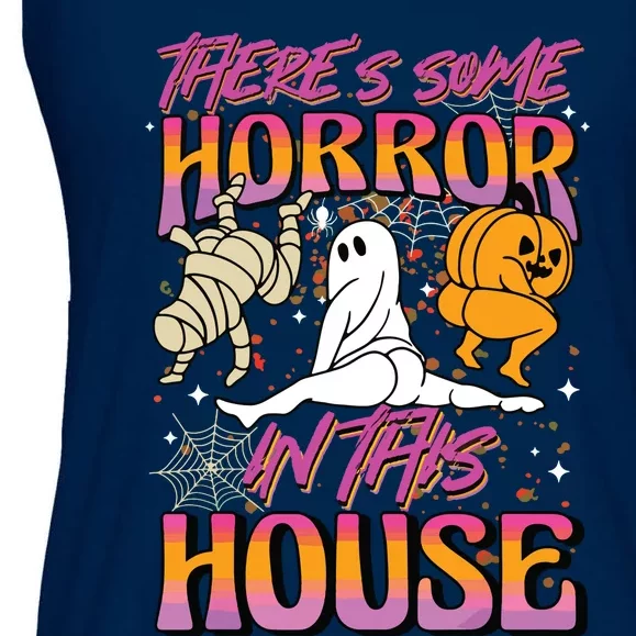 Theres Some Horrors In This House Ghost Pumpkin Halloween Ladies Essential Flowy Tank