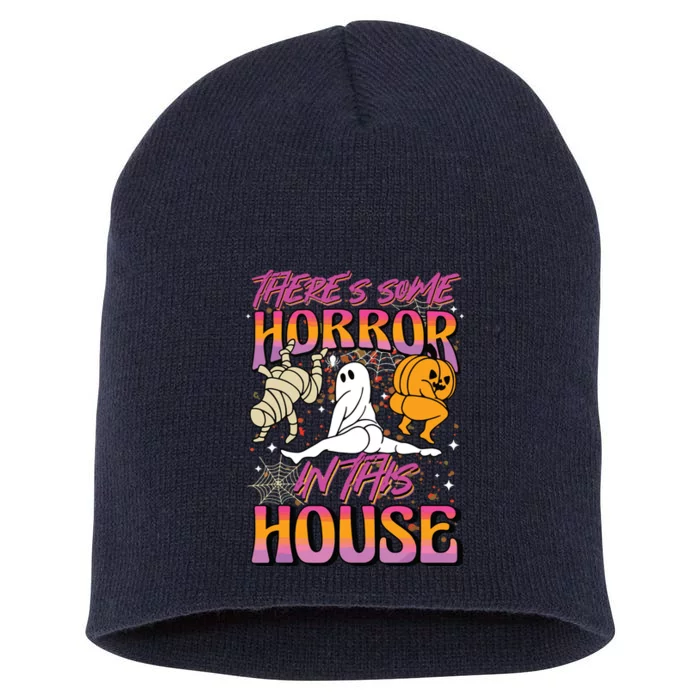 Theres Some Horrors In This House Ghost Pumpkin Halloween Short Acrylic Beanie