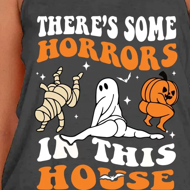 Theres Some Horrors In This House Ghost Pumpkin Halloween Women's Knotted Racerback Tank