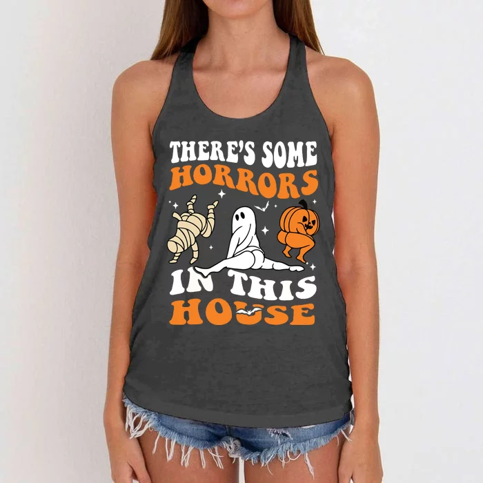 Theres Some Horrors In This House Ghost Pumpkin Halloween Women's Knotted Racerback Tank