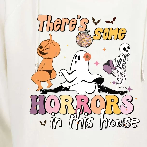 Theres Some Horrors In This House Ghost Pumpkin Halloween Womens Funnel Neck Pullover Hood