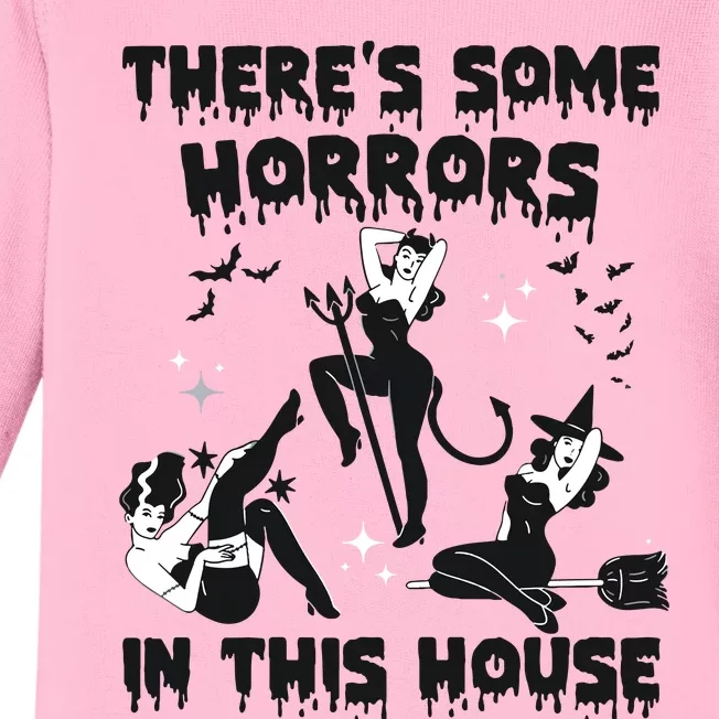 Theres Some Horrors In This House Halloween Witch Spooky Baby Long Sleeve Bodysuit