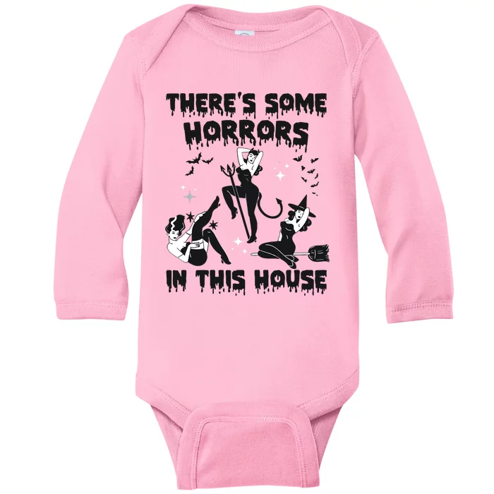 Theres Some Horrors In This House Halloween Witch Spooky Baby Long Sleeve Bodysuit