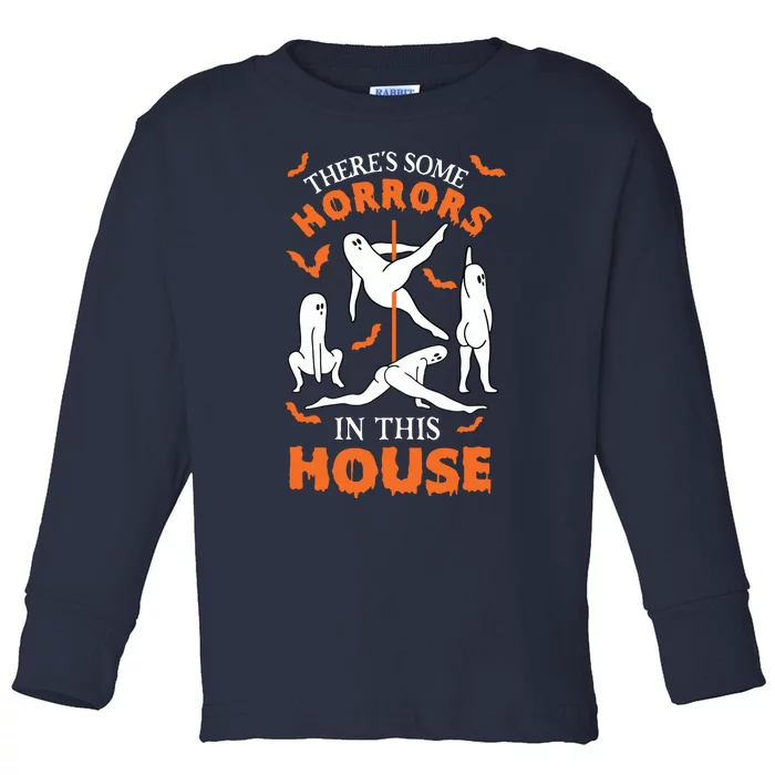 Theres Some Horrors In This House Spooky Ghost Halloween Toddler Long Sleeve Shirt