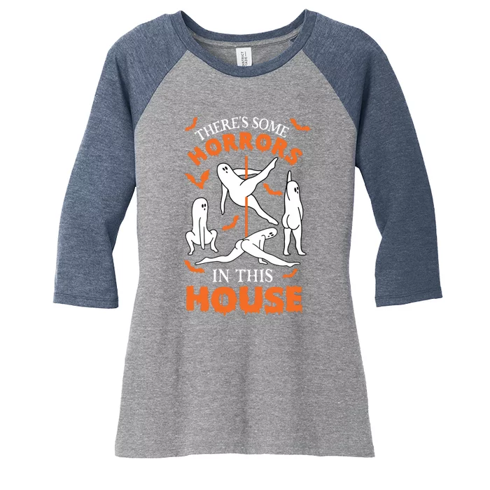 Theres Some Horrors In This House Spooky Ghost Halloween Women's Tri-Blend 3/4-Sleeve Raglan Shirt