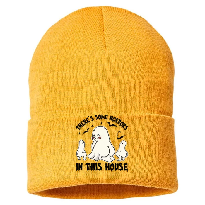 Theres Some Horrors In This House Funny Ghost House Gift Sustainable Knit Beanie