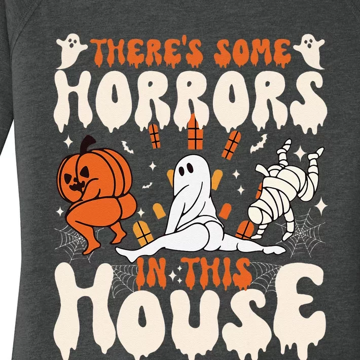 Theres Some Horrors In This House Ghost Pumpkin Halloween Women's Perfect Tri Tunic Long Sleeve Shirt