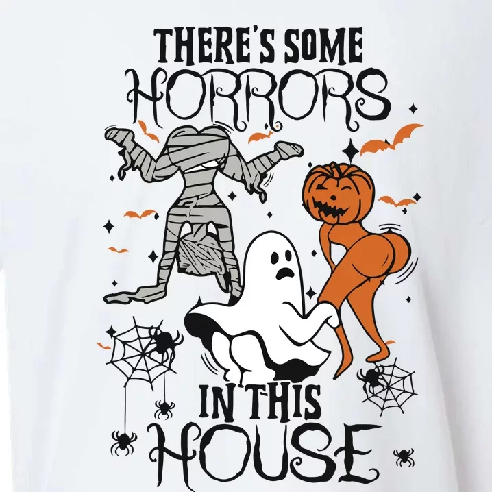 Theres Some Horrors In This House Funny Pumpkin Retro Halloween Spooky Sueded Cloud Jersey T-Shirt