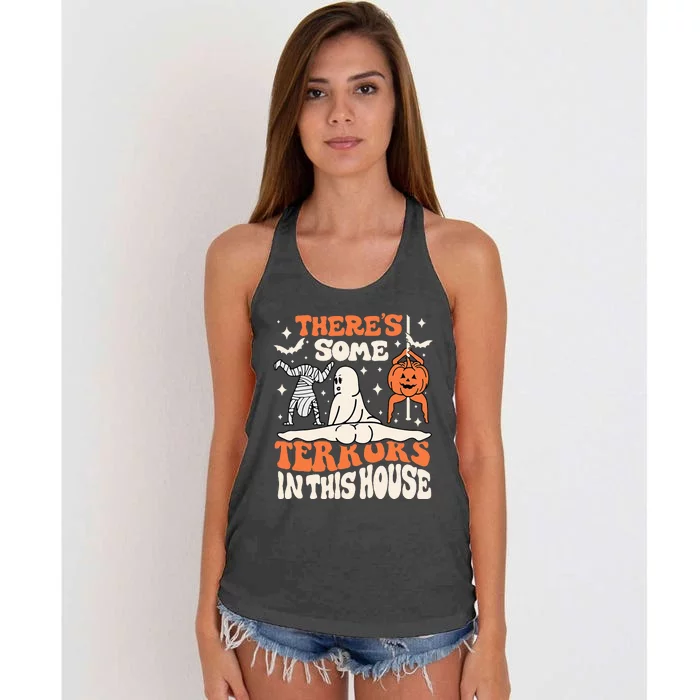 Theres Some Horrors In This House Ghost Pumpkin Halloween Women's Knotted Racerback Tank