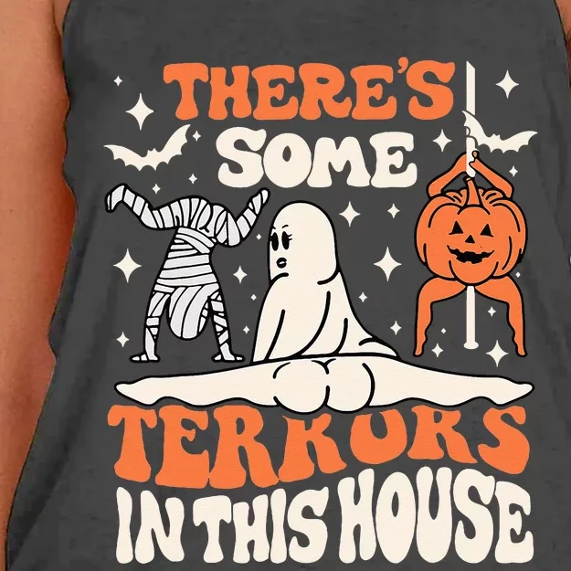 Theres Some Horrors In This House Ghost Pumpkin Halloween Women's Knotted Racerback Tank