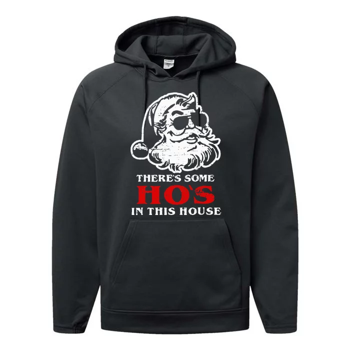 Theres Some Hos In This House Retro Santa Claus Christmas Performance Fleece Hoodie