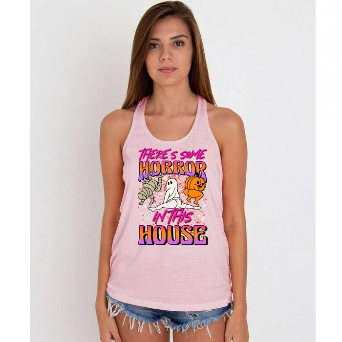 Theres Some Horrors In This House Ghost Pumpkin Halloween Gift Women's Knotted Racerback Tank