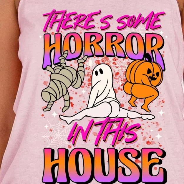 Theres Some Horrors In This House Ghost Pumpkin Halloween Gift Women's Knotted Racerback Tank