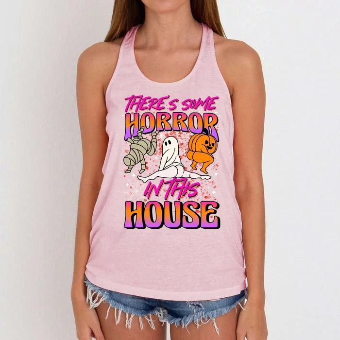 Theres Some Horrors In This House Ghost Pumpkin Halloween Gift Women's Knotted Racerback Tank