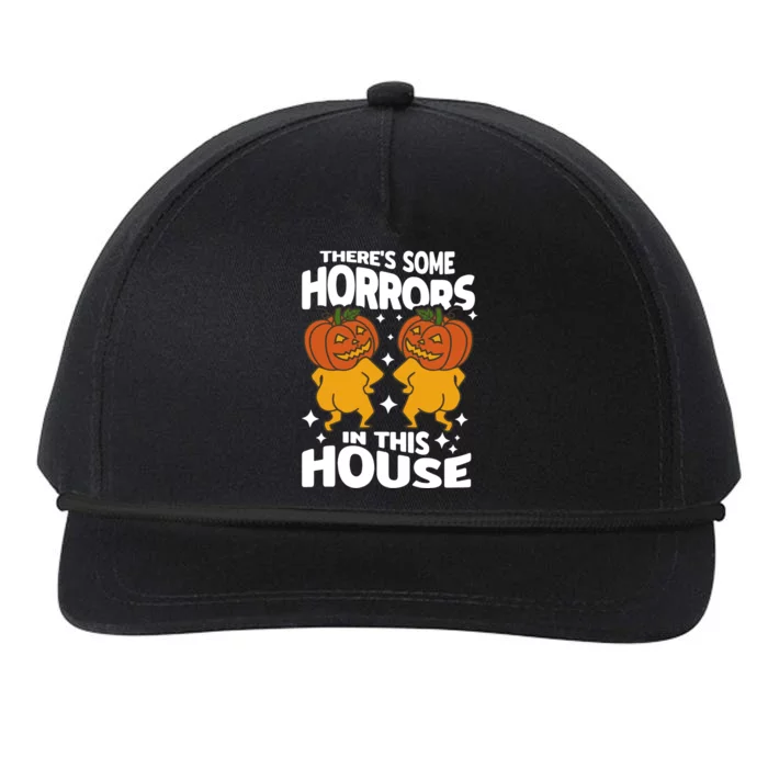 Theres Some Horrors In This House Ghost Pumpkin Halloween Gift Snapback Five-Panel Rope Hat