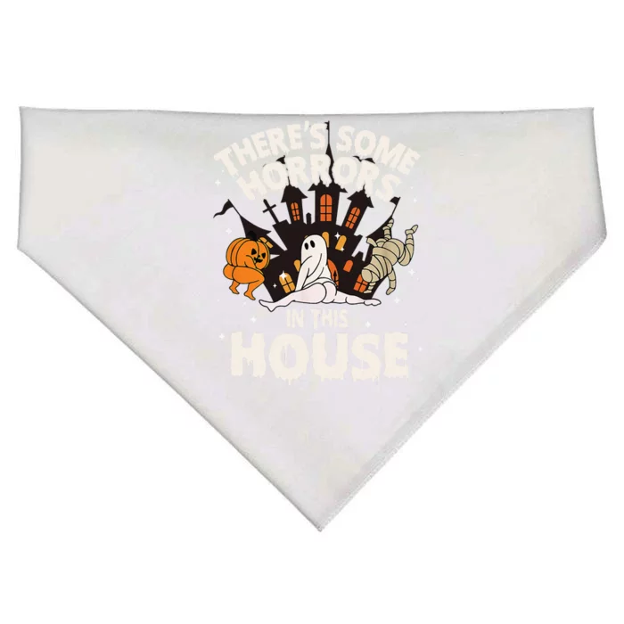 Theres Some Horrors In This House Ghost Halloween Funny USA-Made Doggie Bandana