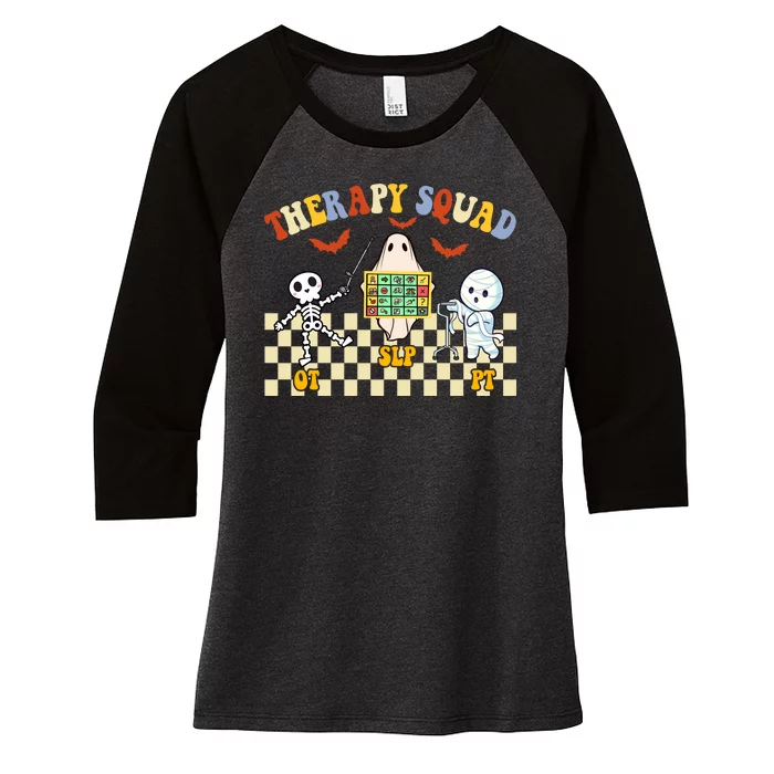 Therapy Squad Halloween Slp Ot Pt Team Women's Tri-Blend 3/4-Sleeve Raglan Shirt