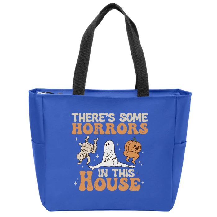 Theres Some Horrors In This House Halloween Pumpkin Ghost Gift Zip Tote Bag